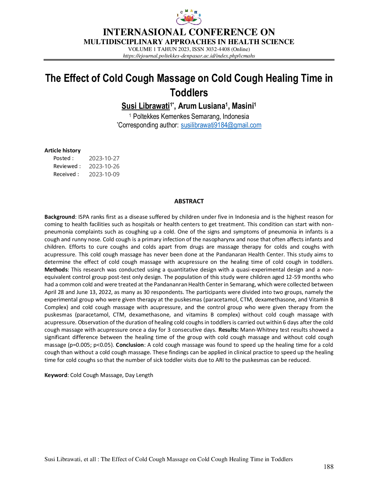 JURIS The Effect of Cold Cough Massage on Cold Cough Healing Time in Toddlers
