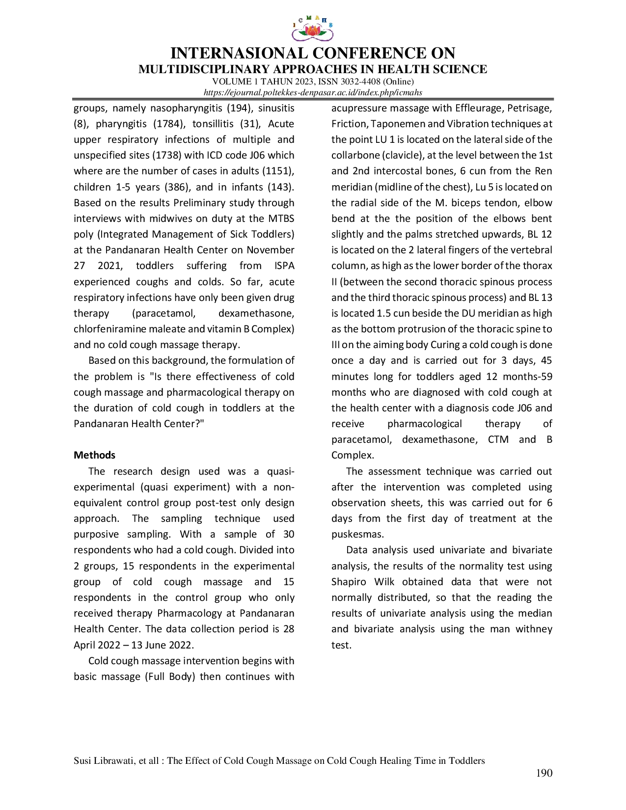 JURIS The Effect of Cold Cough Massage on Cold Cough Healing Time in Toddlers