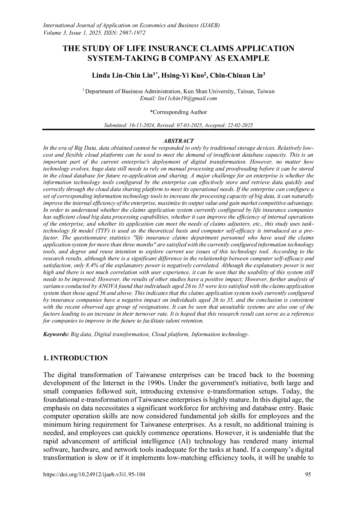 JURIS The Study of Life Insurance Claims Application System Taking B Company as Example