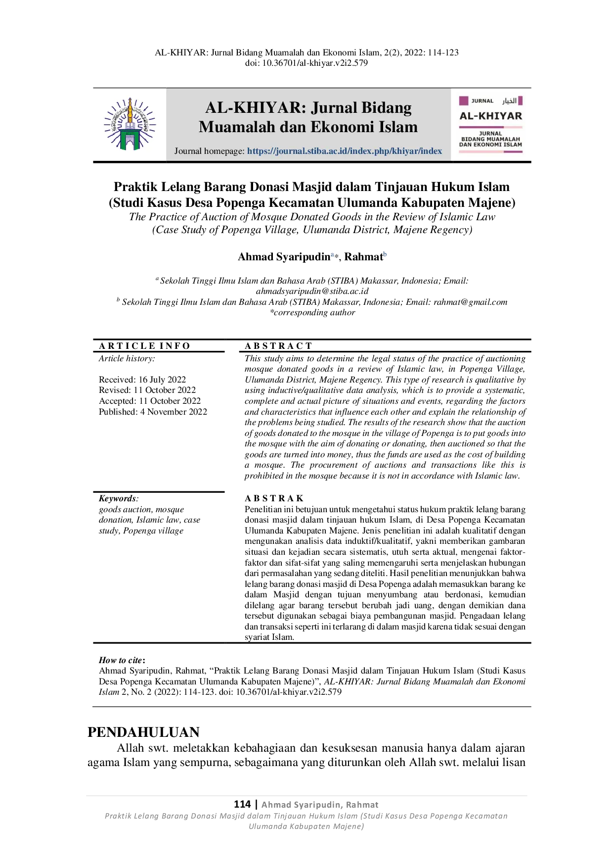 JURIS Praktik Lelang Barang Donasi Masjid dalam Tinjauan Hukum Islam Studi Kasus Desa Popenga Kecamatan Ulumanda Kabupaten Majene