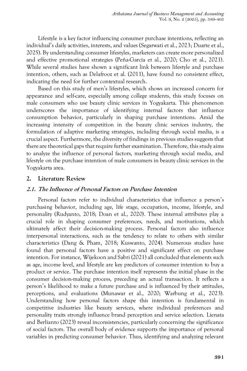 JURIS Personal Social and Lifestyle Factors Influencing Male Purchase Intentions in Beauty Clinics