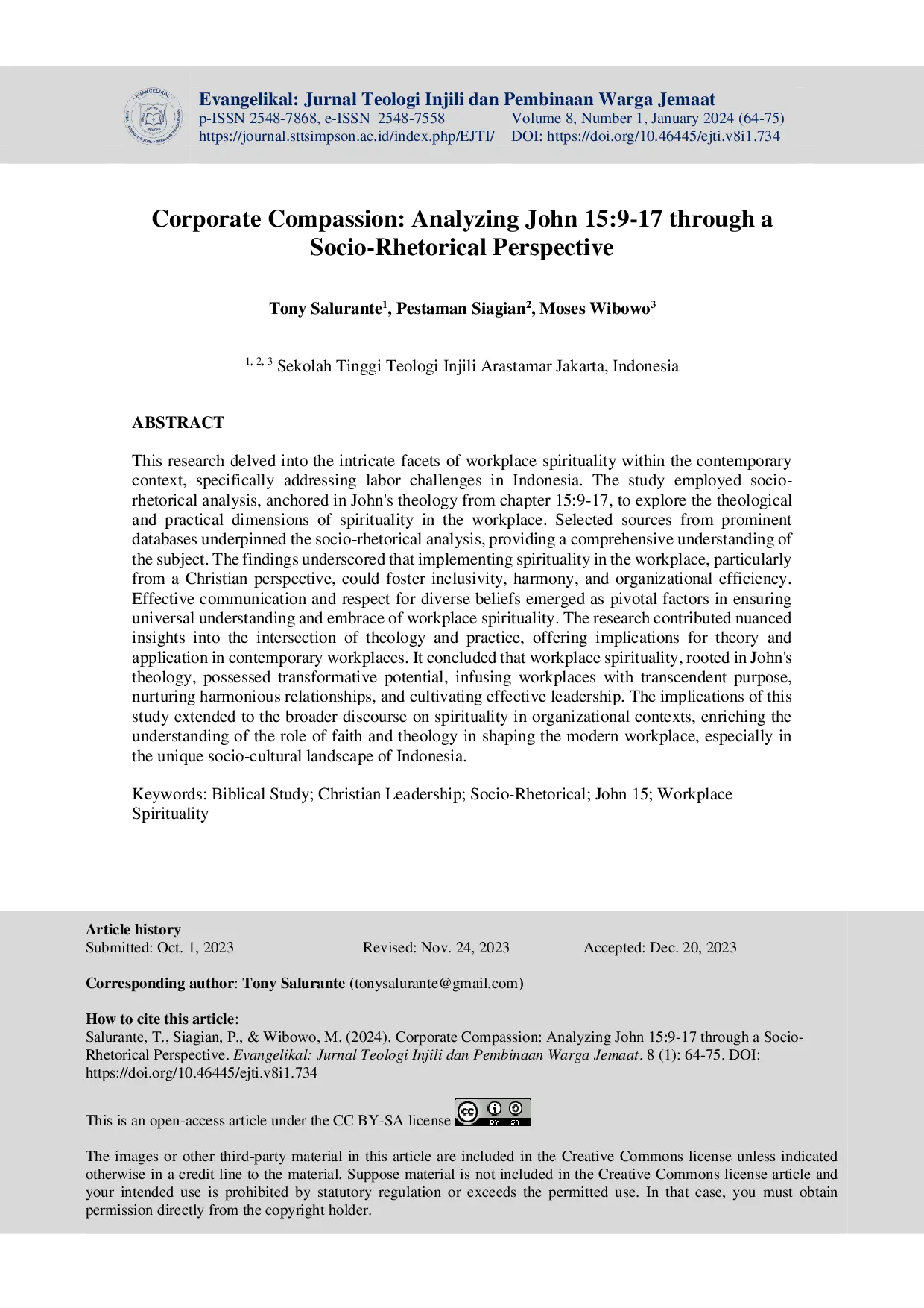 juris Corporate Compassion Analyzing John 15 9 17 through a Socio Rhetorical Perspective