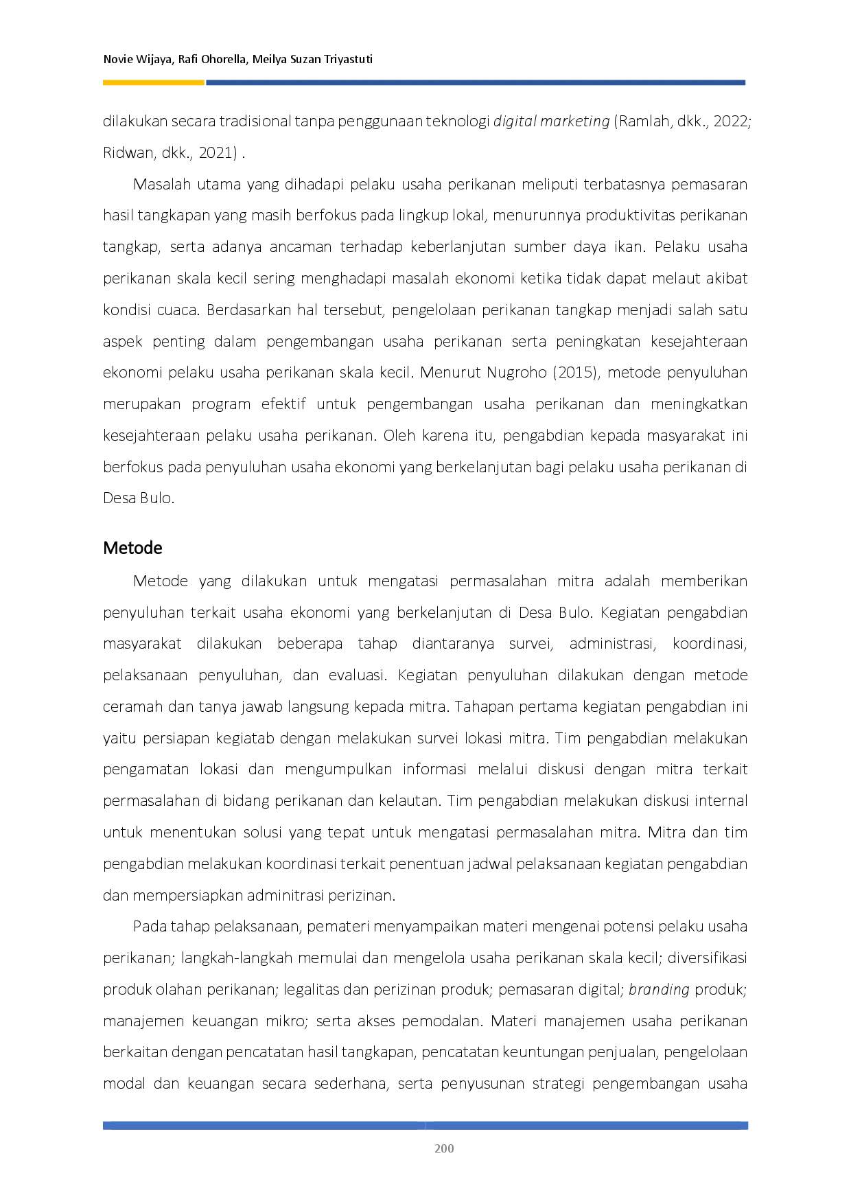 juris Pemberdayaan Pelaku Usaha Perikanan melalui Penyuluhan Usaha Ekonomi yang Berkelanjutan di Desa Bulo