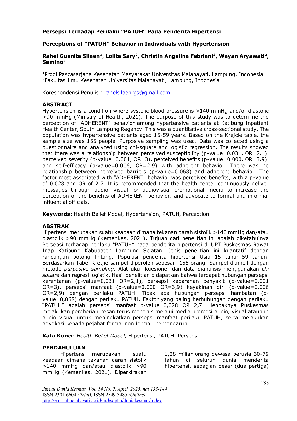 JURIS Persepsi Terhadap Perilaku PATUH Pada Penderita Hipertensi