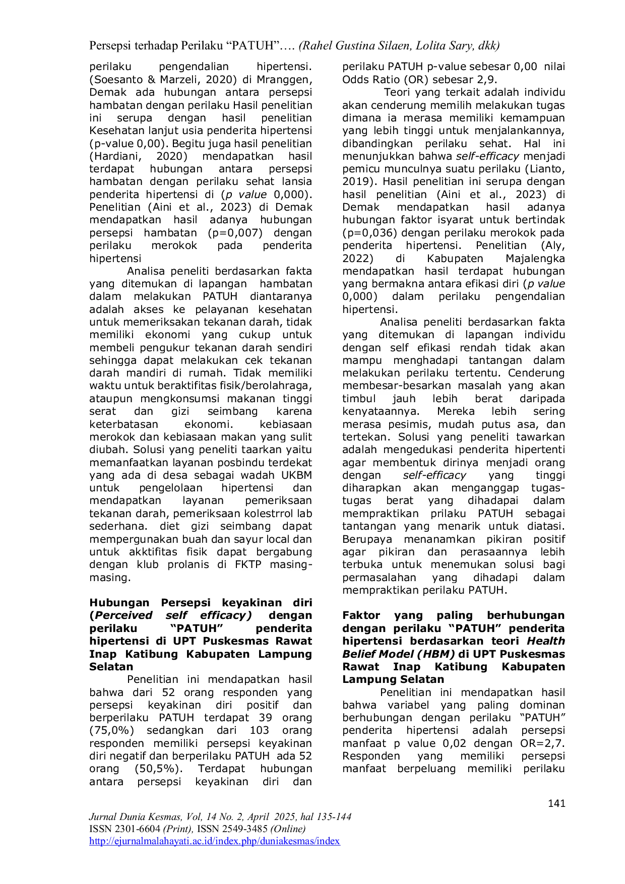 JURIS Persepsi Terhadap Perilaku PATUH Pada Penderita Hipertensi