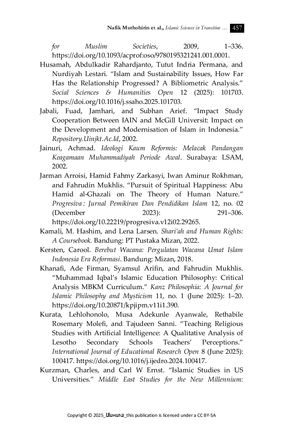 JURIS Islamic Sciences in Transition Post Reformation Developments in Indonesia s State Islamic Universities