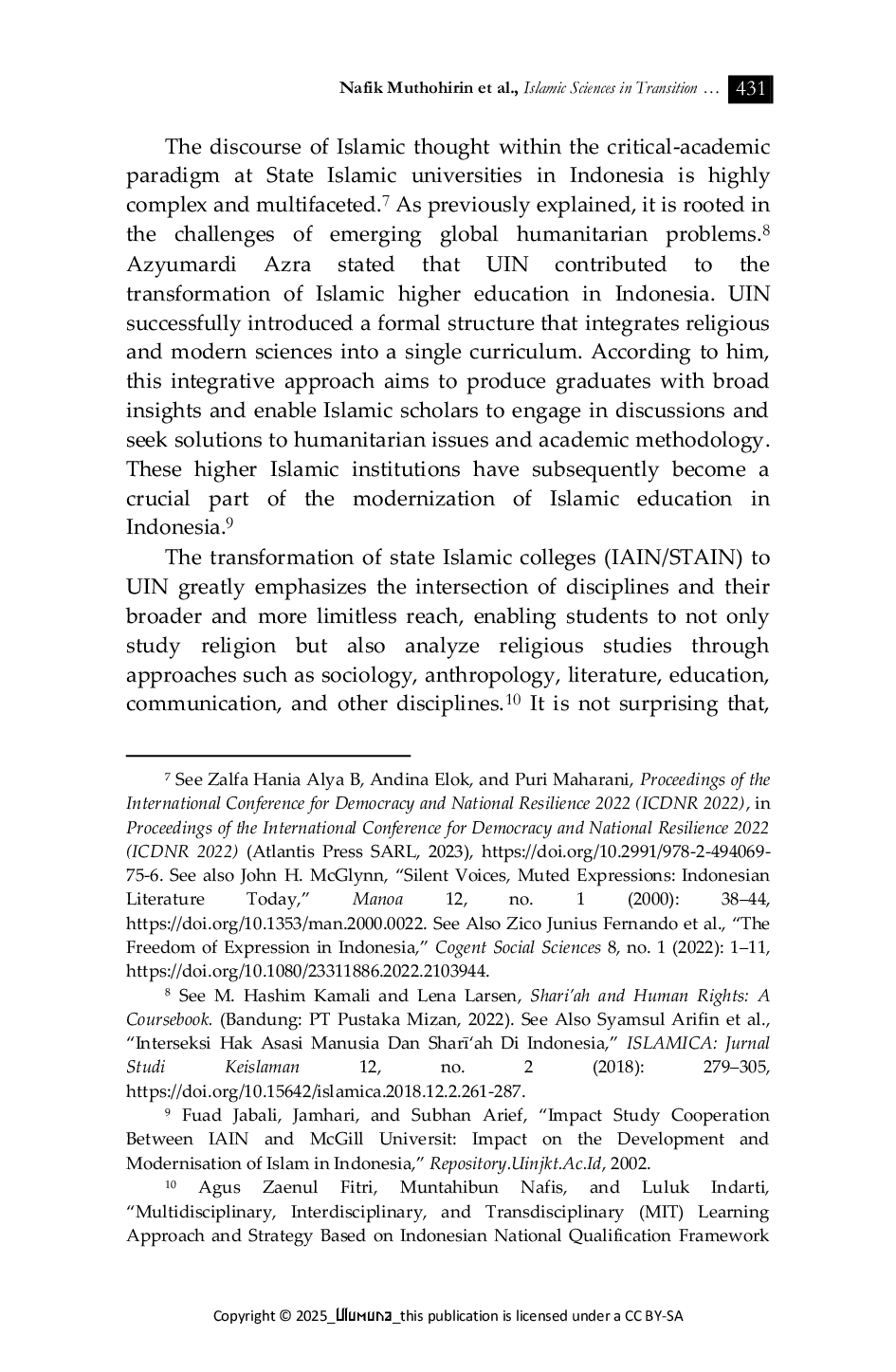 JURIS Islamic Sciences in Transition Post Reformation Developments in Indonesia s State Islamic Universities