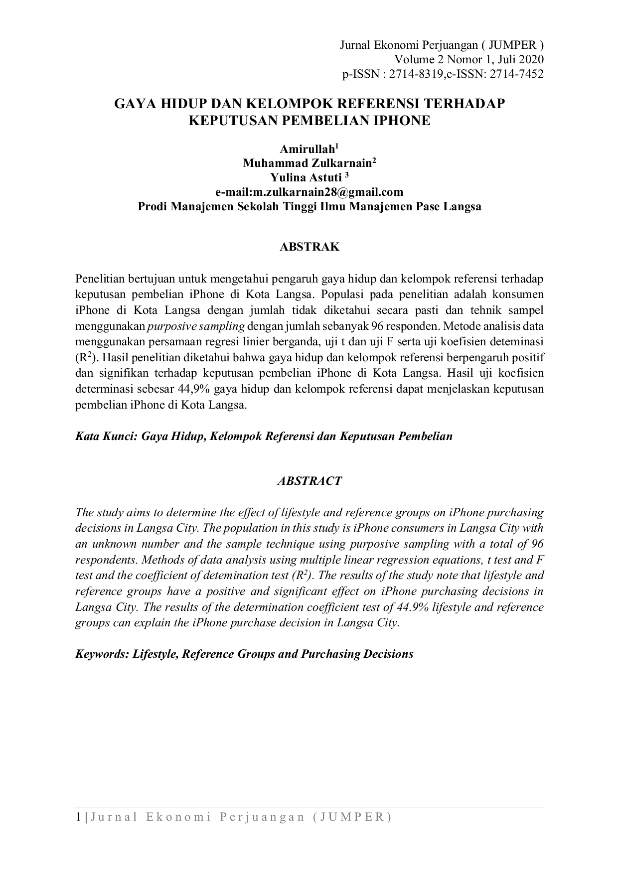 JURIS Gaya Hidup Dan Kelompok Referensi Terhadap Keputusan Pembelian Iphone
