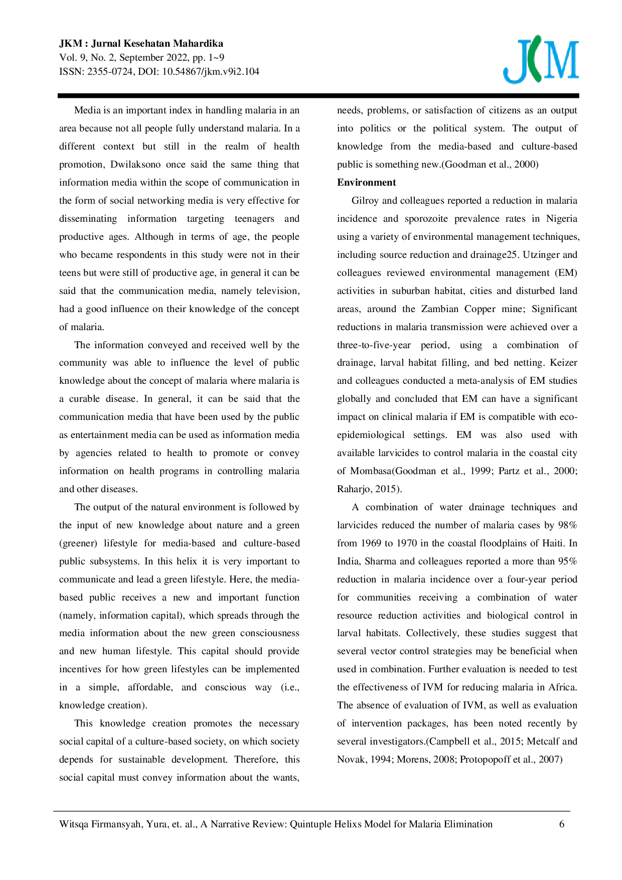 JURIS A Narrative Review Quintuple Helixs Model for Malaria Elimination in Indonesia