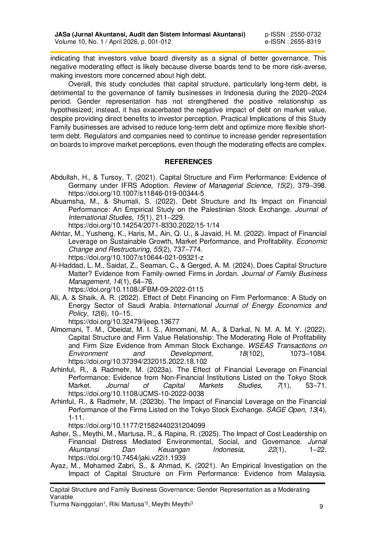 JURIS Capital Structure and Family Business Governance Gender Representation as a Moderating Variable
