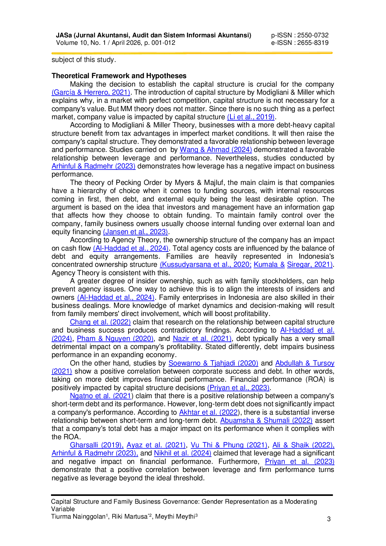 JURIS Capital Structure and Family Business Governance Gender Representation as a Moderating Variable