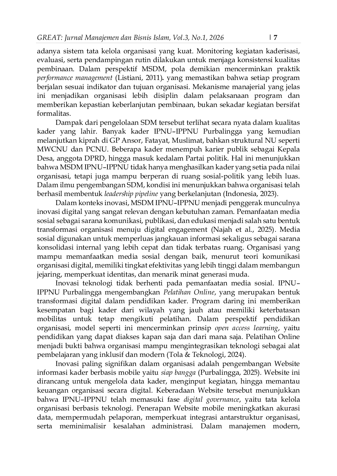 JURIS Peran Manajemen SDM Sebagai Penggerak Inovasi Digital di Lingkungan IPNU IPPNU Purbalingga