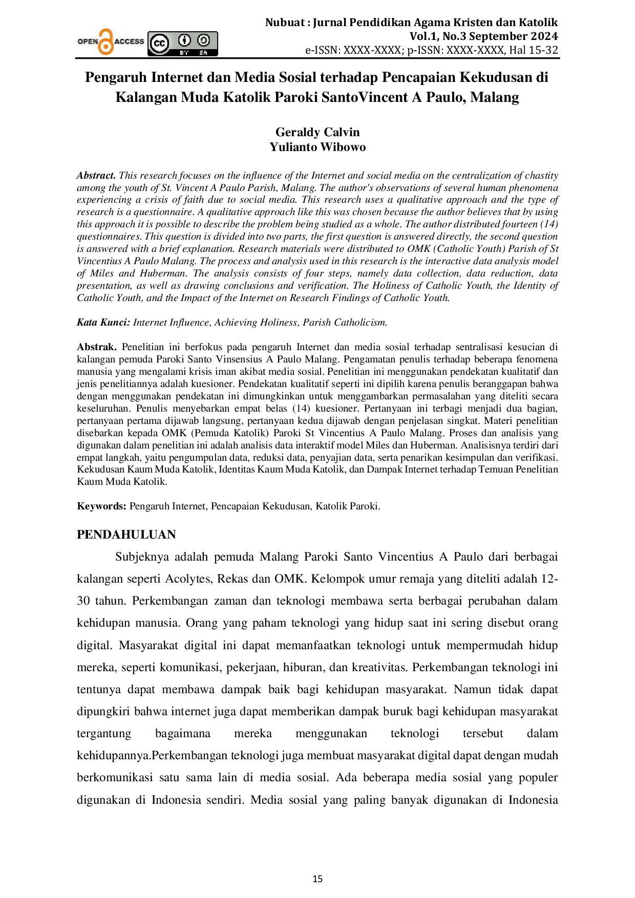 JURIS Pengaruh Internet dan Media Sosial terhadap Pencapaian Kekudusan di Kalangan Muda Katolik Paroki Santo Vincent A Paulo Malang