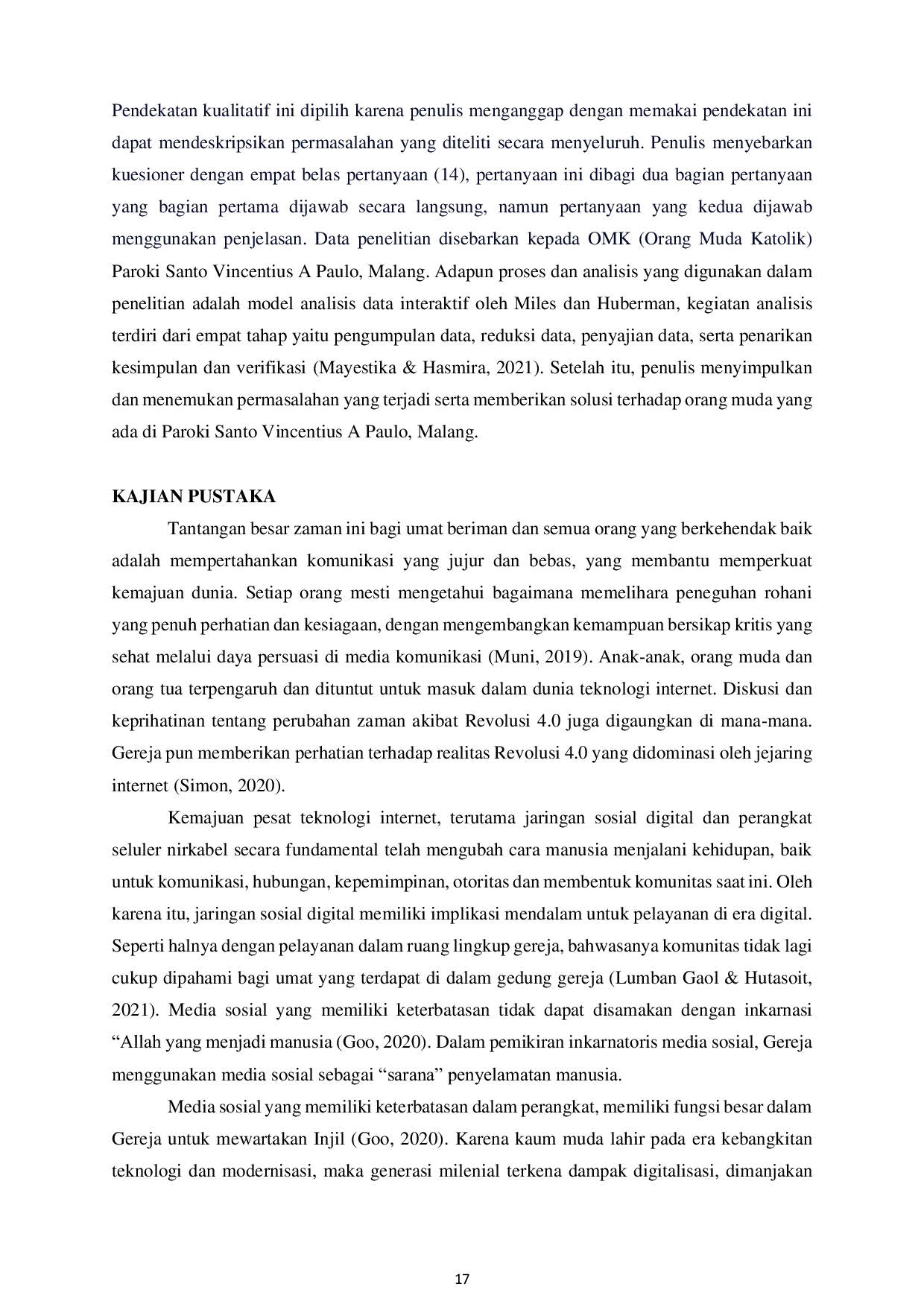 JURIS Pengaruh Internet dan Media Sosial terhadap Pencapaian Kekudusan di Kalangan Muda Katolik Paroki Santo Vincent A Paulo Malang