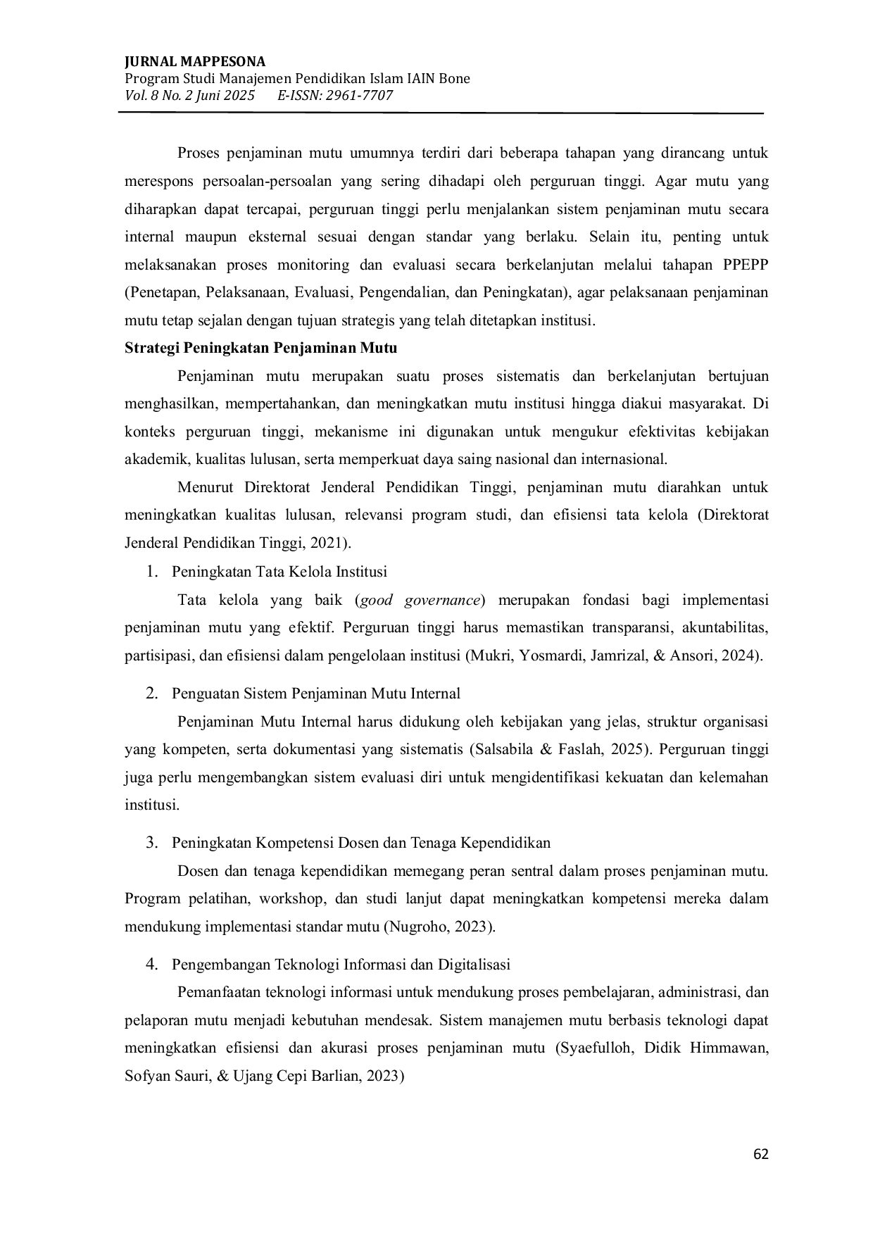 JURIS Peran Tantangan dan Stratedi Pusat Penjaminan Mutu di Perguruan Tinggi Islam di Indonesia