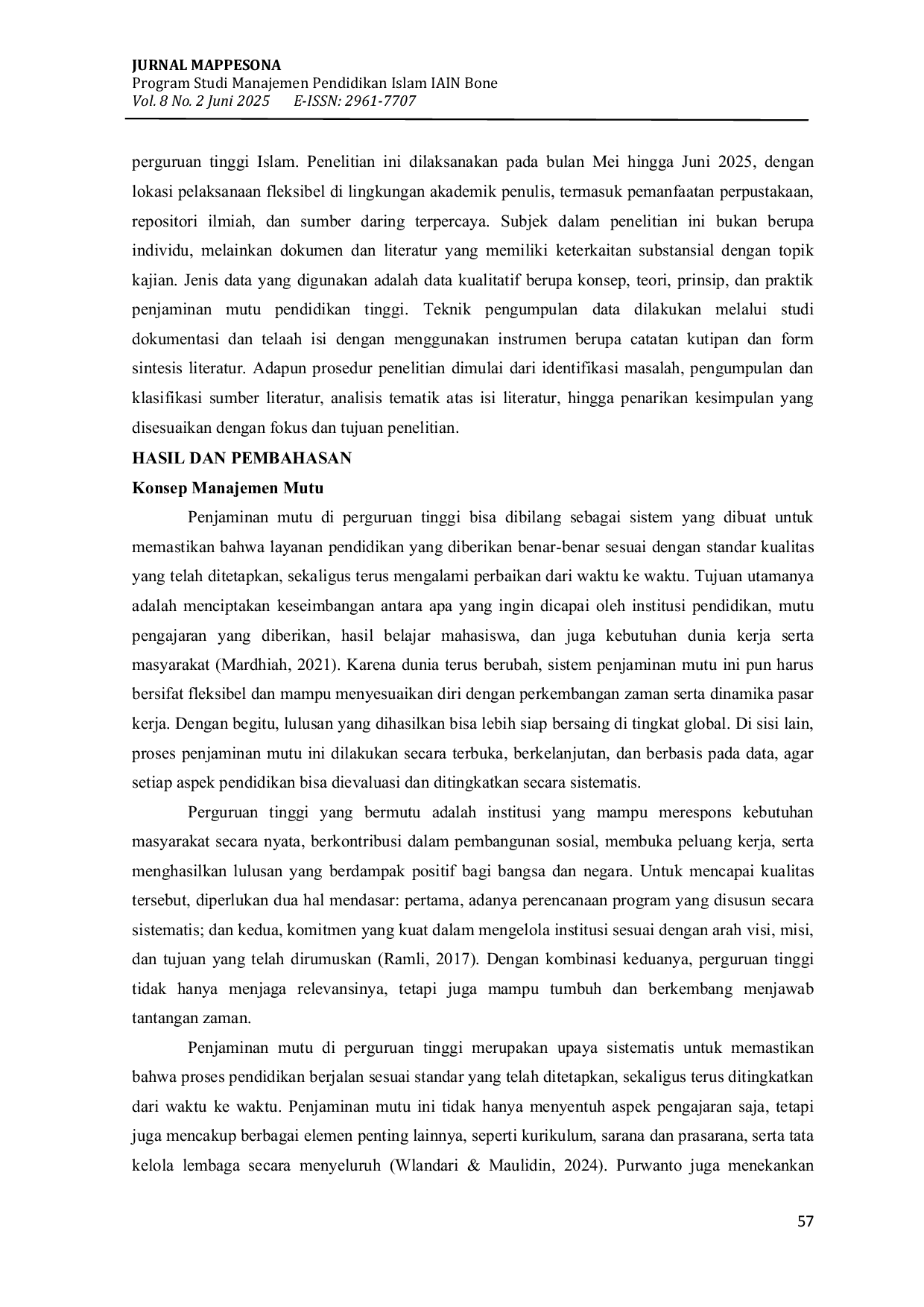 JURIS Peran Tantangan dan Stratedi Pusat Penjaminan Mutu di Perguruan Tinggi Islam di Indonesia