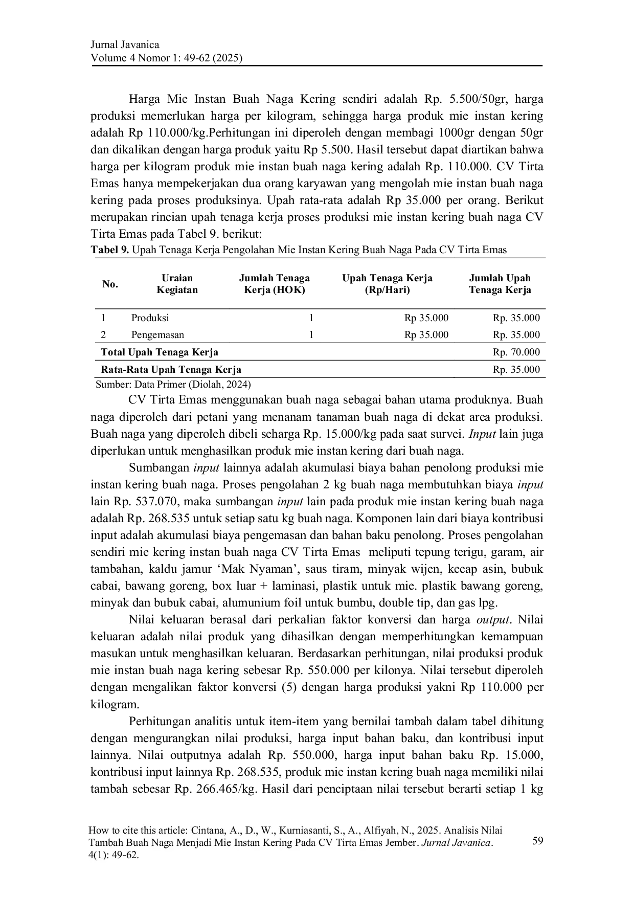 JURIS Analisis Nilai Tambah Buah Naga Menjadi Mie Instan Kering Pada CV Tirta Emas Jember