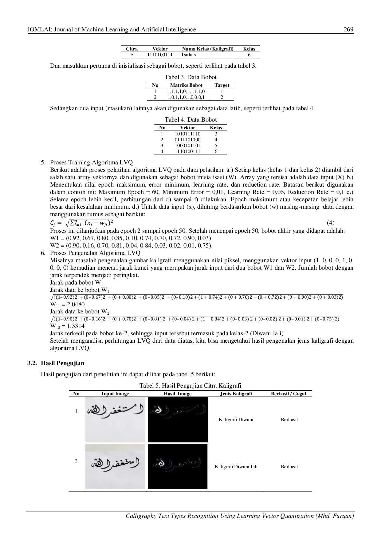 JURIS Pengenalan Jenis Teks Kaligrafi Menggunakan Learning Vector Quantization