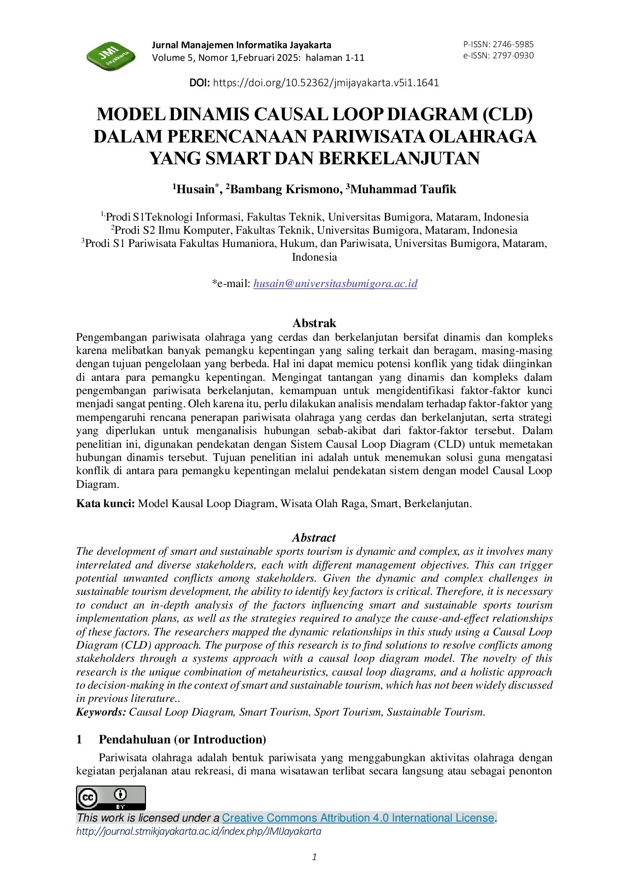 JURIS Model Dinamis Causal Loop Diagram CLD dalam Perencanaan Pariwisata Olahraga yang Smart dan Berkelanjutan