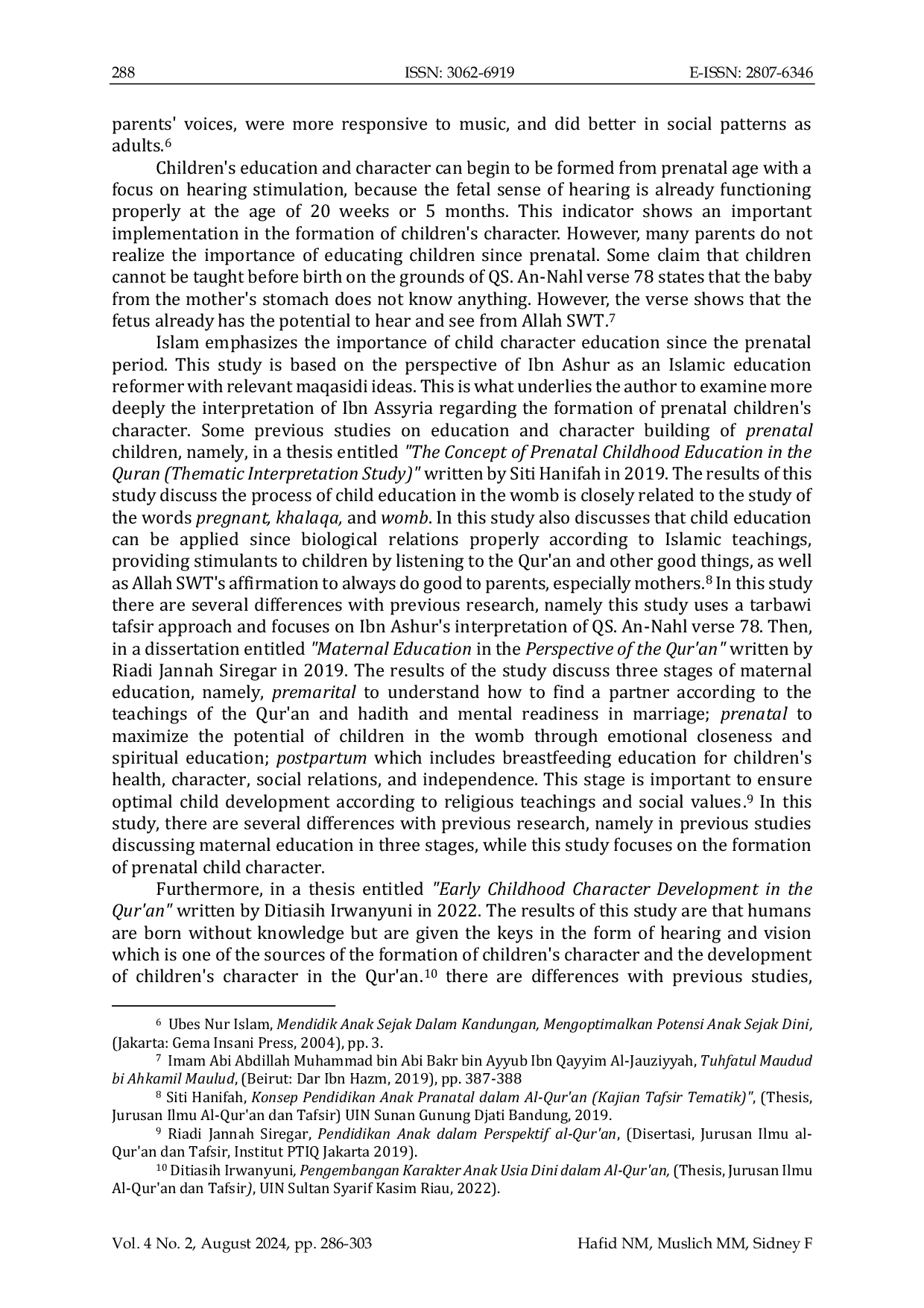 JURIS Ibnu Ashur s Interpretation On Qs An Nahl Verse 78 Regarding The Character Building Of Prenatal Children