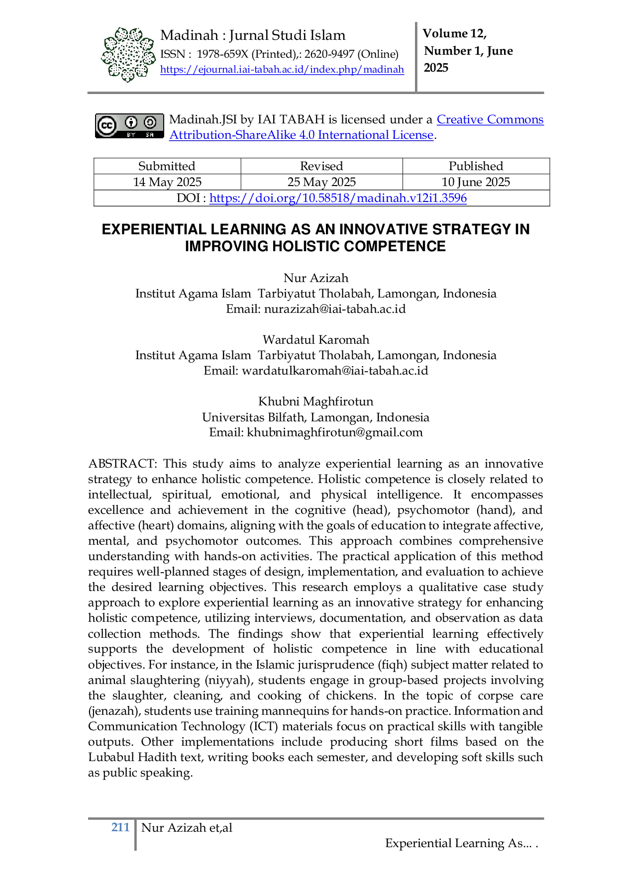 JURIS Experiential Learning As An Innovative Strategy In Improving Holistic Competence