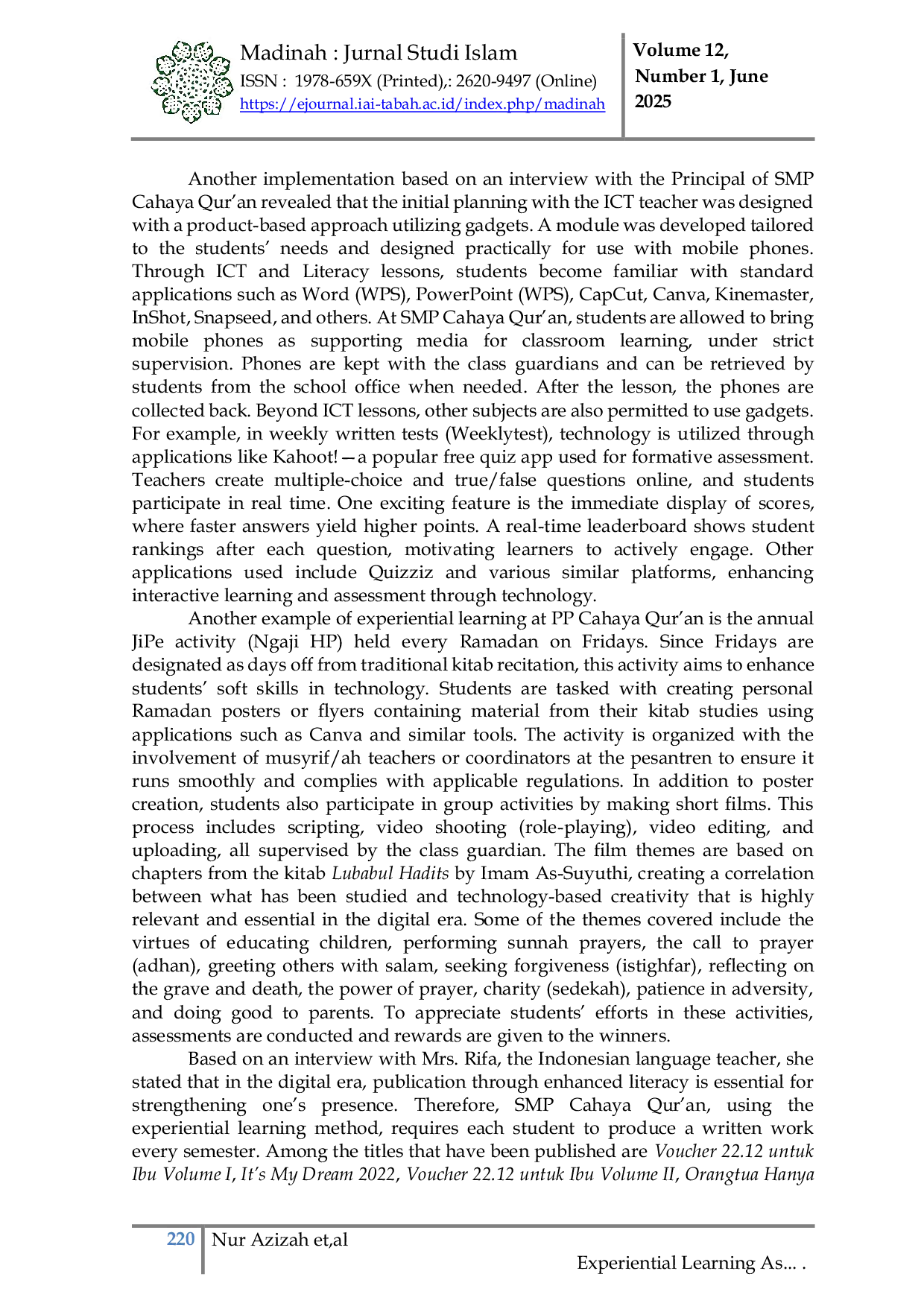 JURIS Experiential Learning As An Innovative Strategy In Improving Holistic Competence