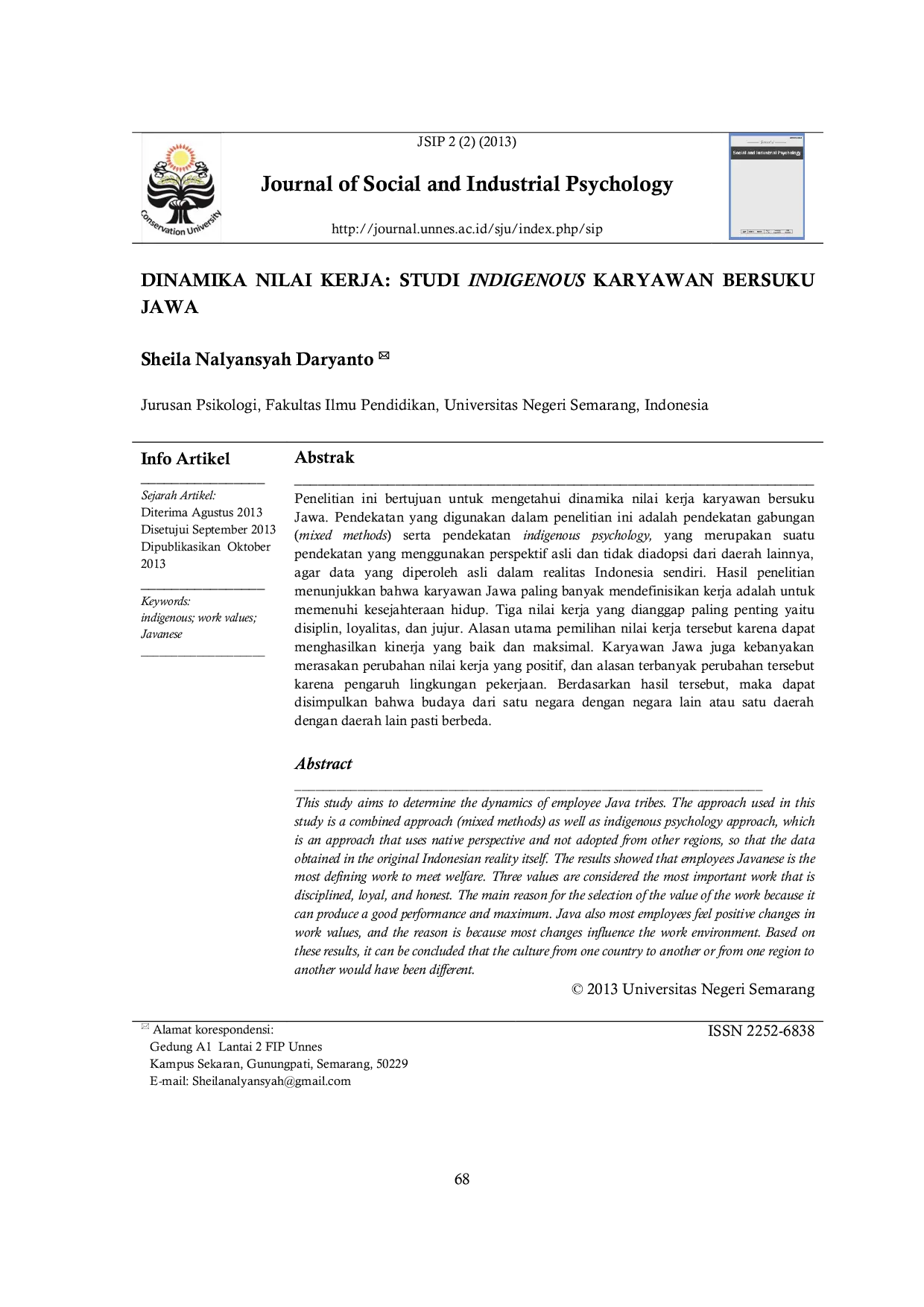 JURIS Dinamika Nilai Kerja Studi Indigenous Karyawan Bersuku Jawa
