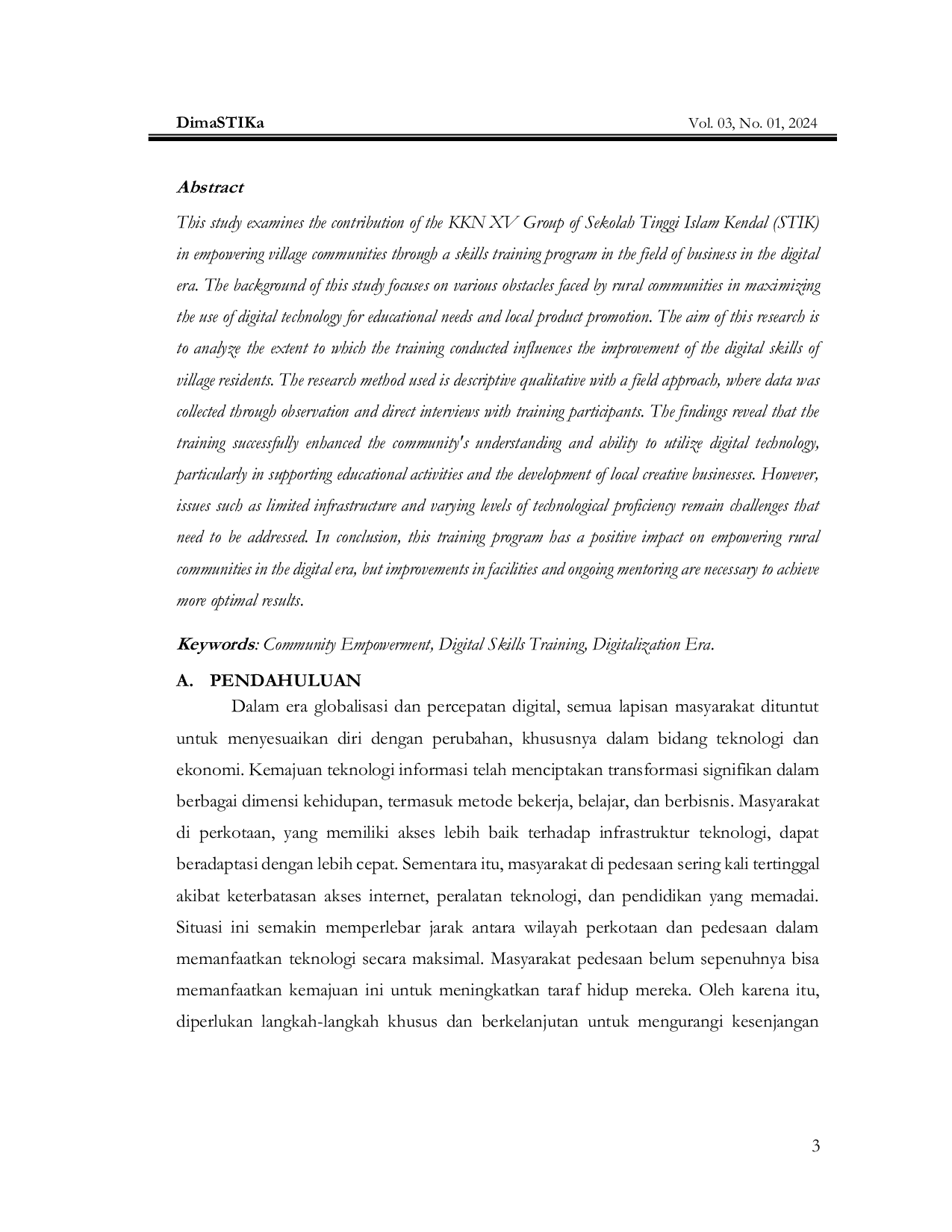 JURIS Kontribusi Kelompok KKN XVI STIK Posko XV Pucangrejo dalam Memberdayakan Masyarakat Desa Melalui Program Pelatihan Keterampilan Pendidikan dan Kewirausahaan Kreatif di Era Digital