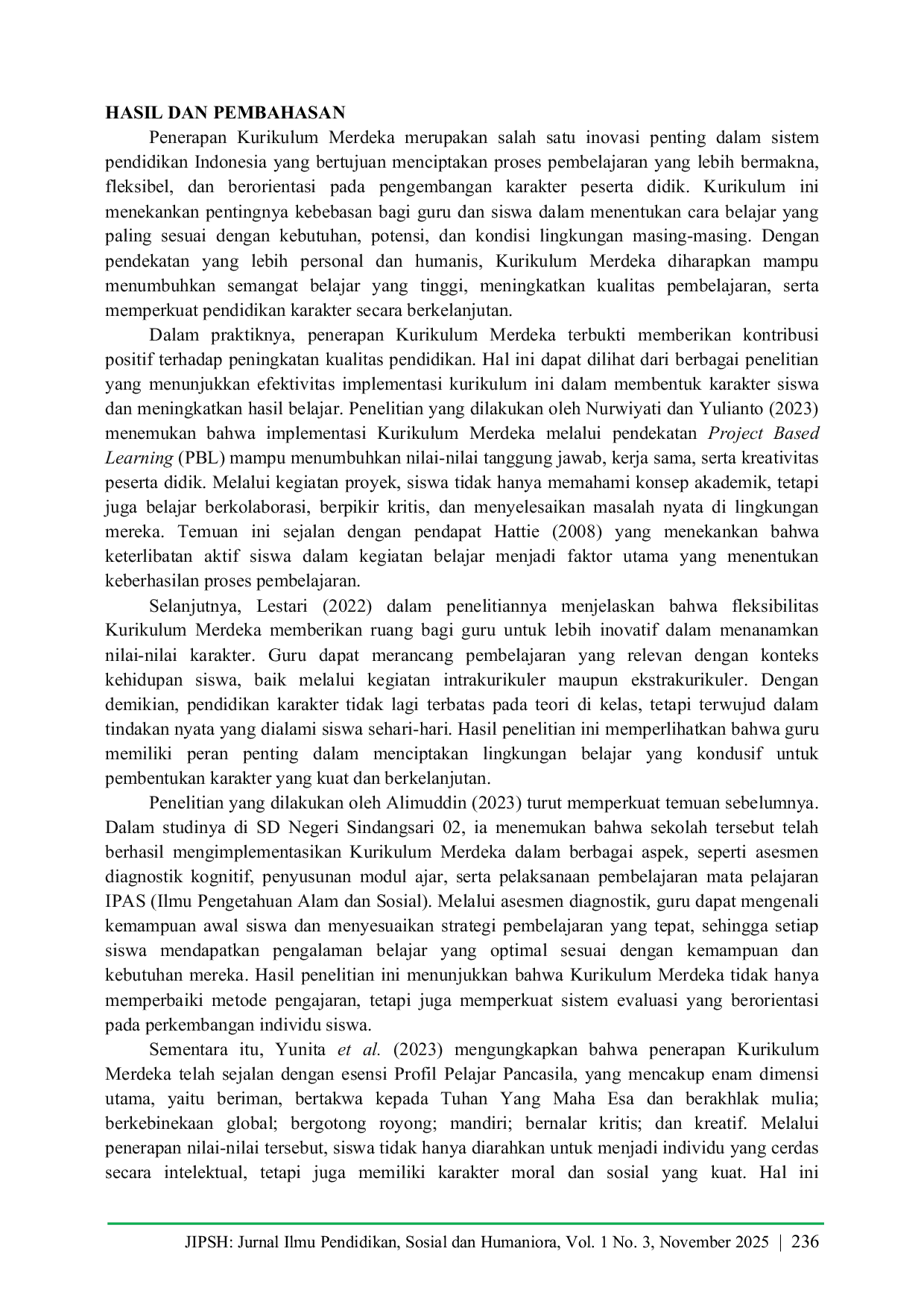 JURIS Analisis Penerapan Kurikulum Merdeka Dalam Membentuk Karakter Siswa