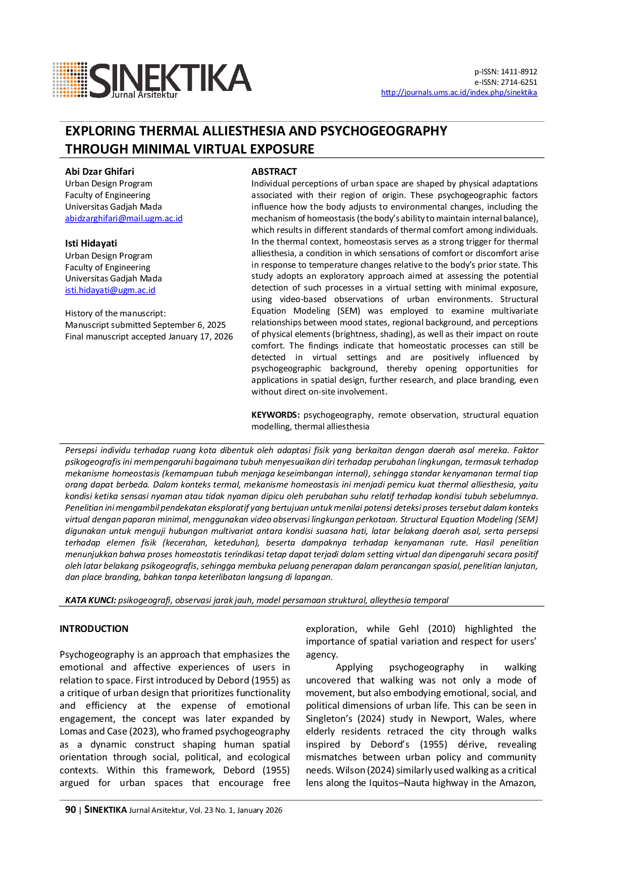 JURIS Exploring Thermal Alliesthesia and Psychogeography Through Minimal Virtual Exposure
