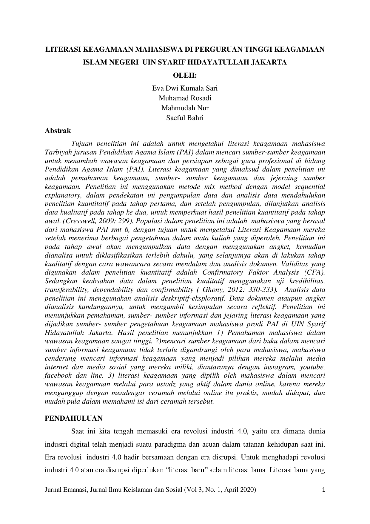 juris Literasi Keagamaan Mahasiswa di Perguruan Tinggi Keagamaan Islam Negeri UIN Syarif Hidayatullah Jakarta