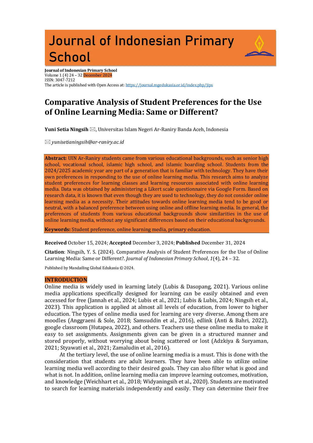 JURIS Comparative Analysis of Student Preferences for the Use of Online Learning Media Same or Different