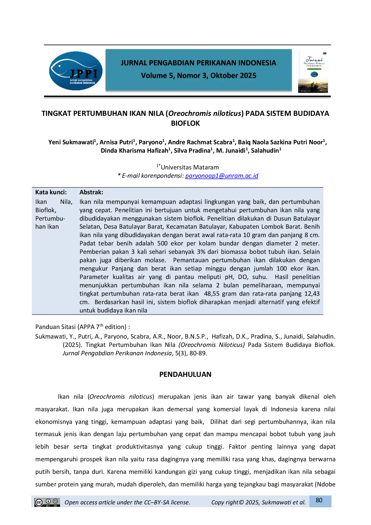 JURIS TINGKAT PERTUMBUHAN IKAN NILA Oreochromis niloticus PADA SISTEM BUDIDAYA BIOFLOK