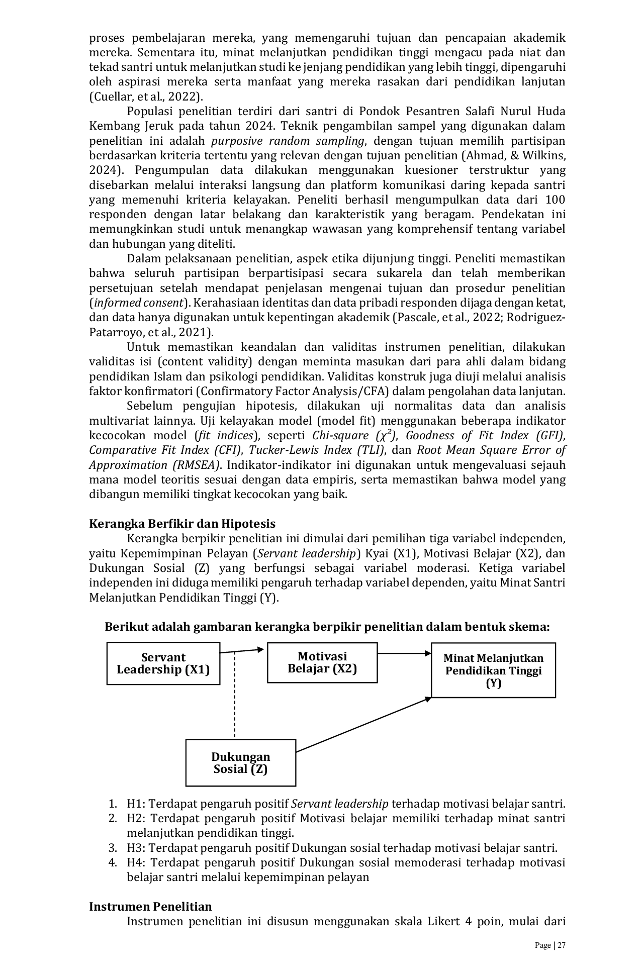 JURIS Pengaruh Servant leadership Kyai dan Motivasi Belajar terhadap Minat Santri Melanjutkan Pendidikan Tinggi dengan Dukungan Sosial sebagai Moderasi
