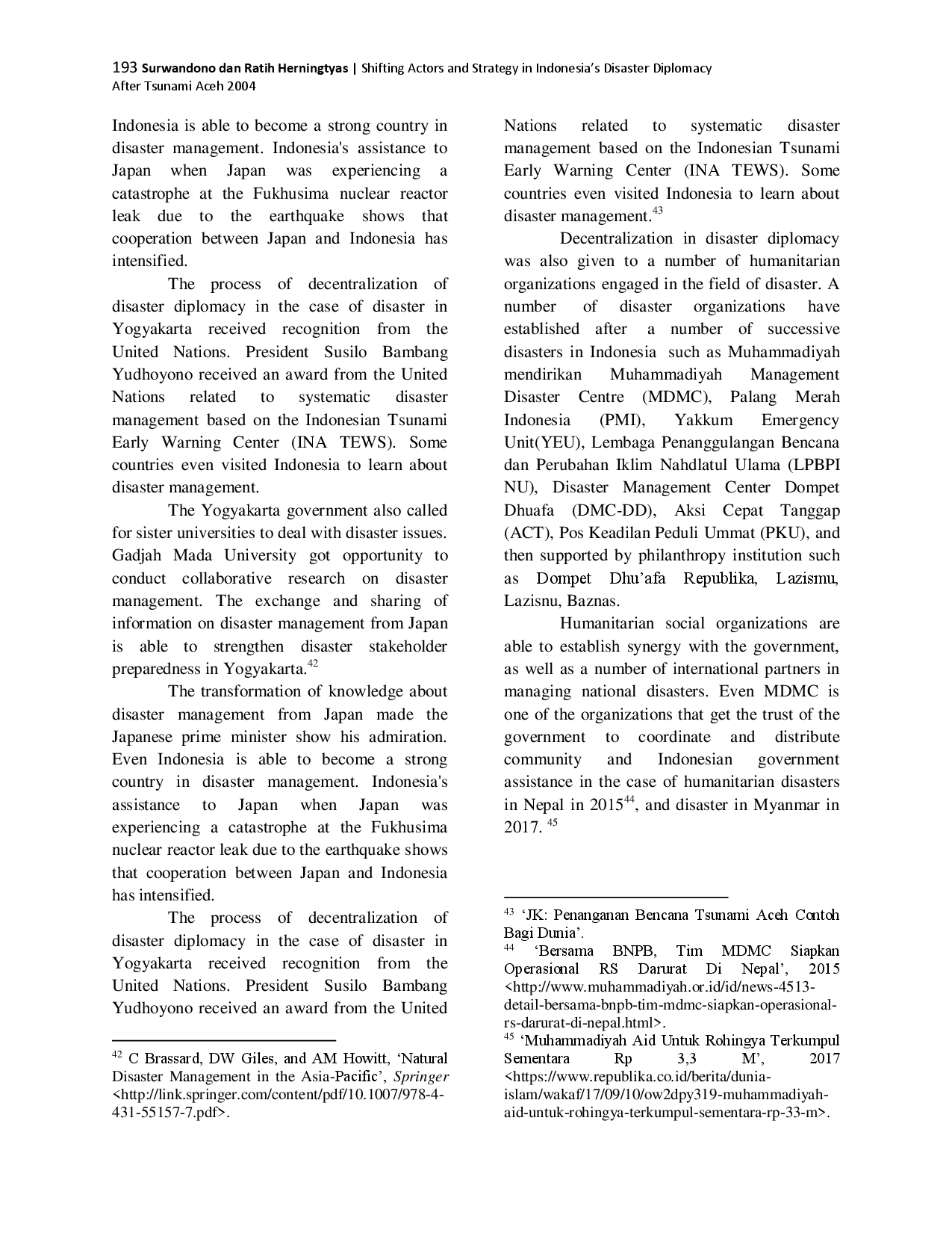 juris Shifting Actors and Strategy in Indonesia s Disaster Diplomacy After Tsunami Aceh 2004
