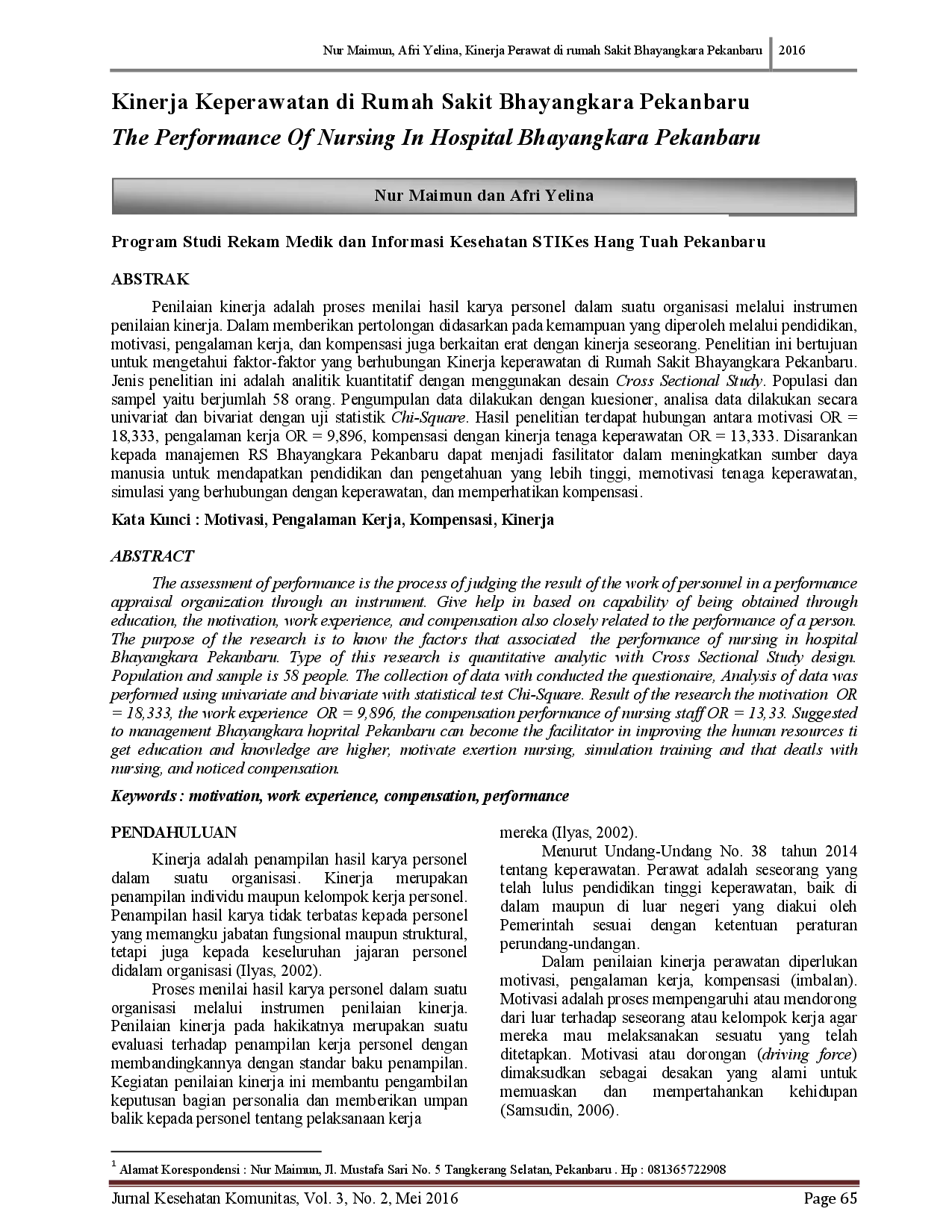 juris Kinerja Keperawatan Di Rumah Sakit Bhayangkara Pekanbaru