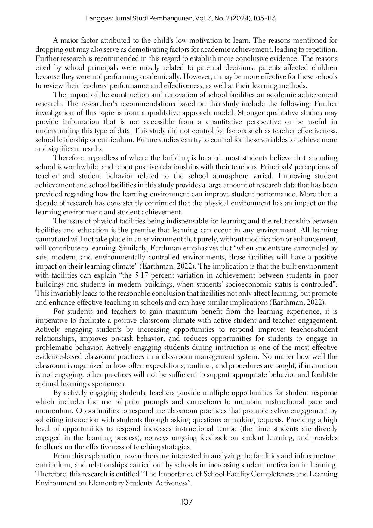JURIS The Dynamics of Facilities Learning Environment and Student Activities at SDN 106833 Wonosari Village Tanjung Morawa District