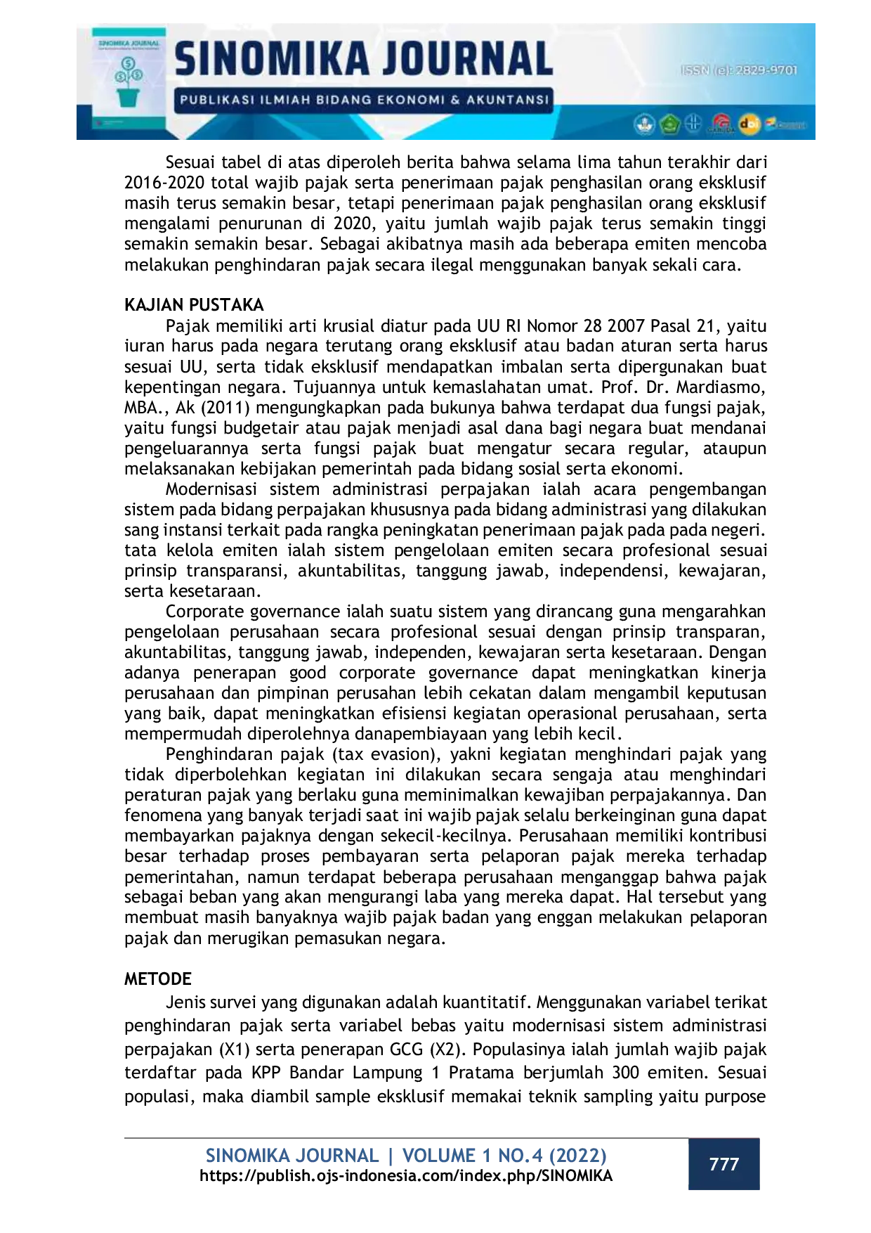 JURIS Pengaruh Modernisasi Sistem Administrasi Perpajakan Dan Penerapan Good Corporate Governance Terhadap Penghindaran Pajak Ilegal