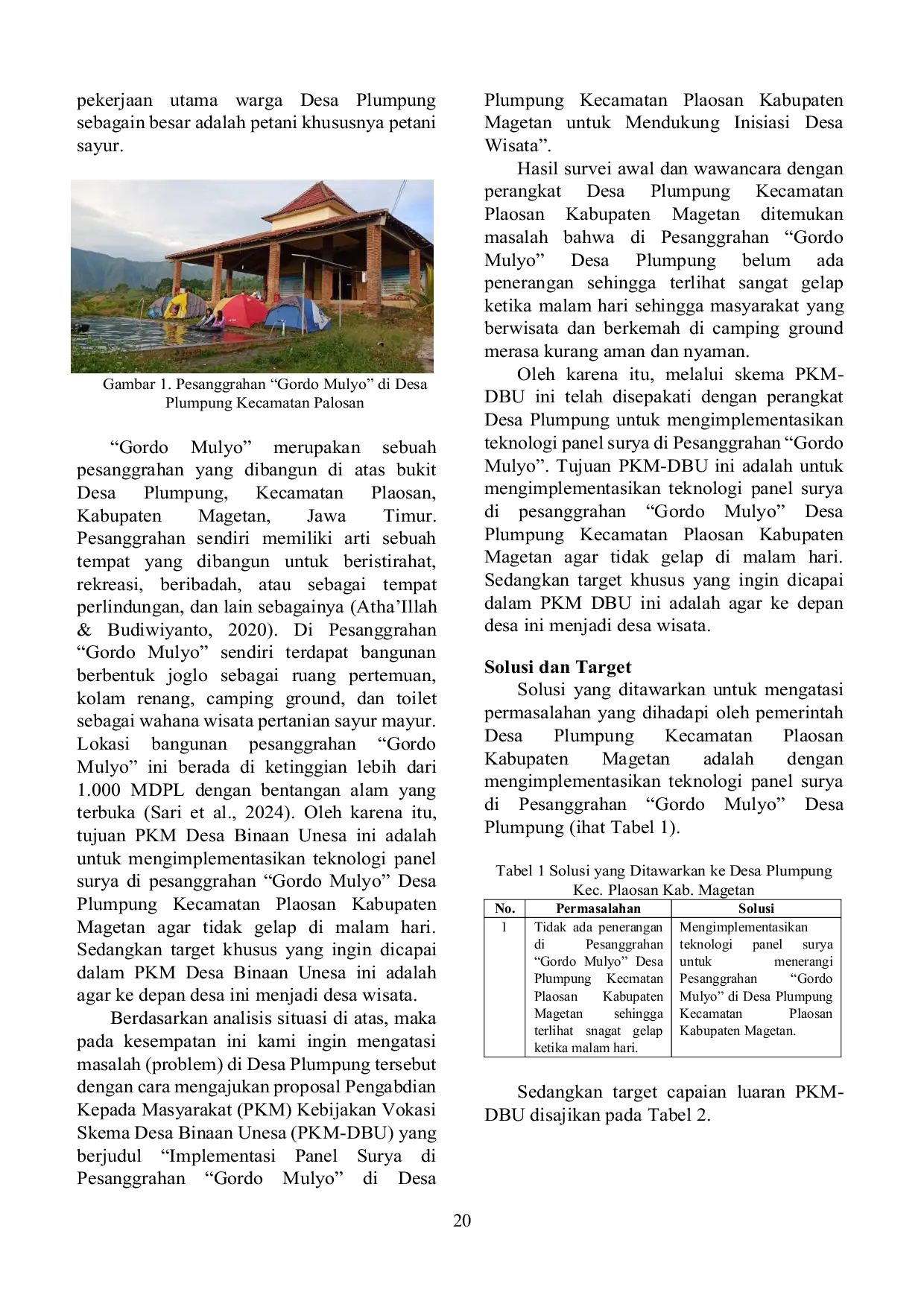 JURIS Implementasi Teknologi Panel Surya Di Pesanggrahan Gordo Mulyo Di Desa Plumpung Kecamatan Plaosan Kabupaten Magetan untuk Mendukung Inisiasi Desa Wisata