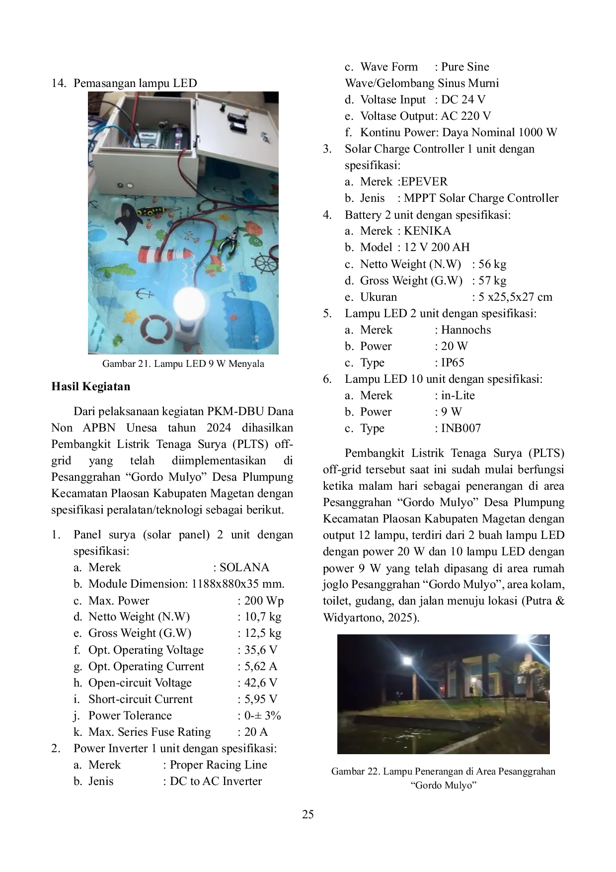 JURIS Implementasi Teknologi Panel Surya Di Pesanggrahan Gordo Mulyo Di Desa Plumpung Kecamatan Plaosan Kabupaten Magetan untuk Mendukung Inisiasi Desa Wisata