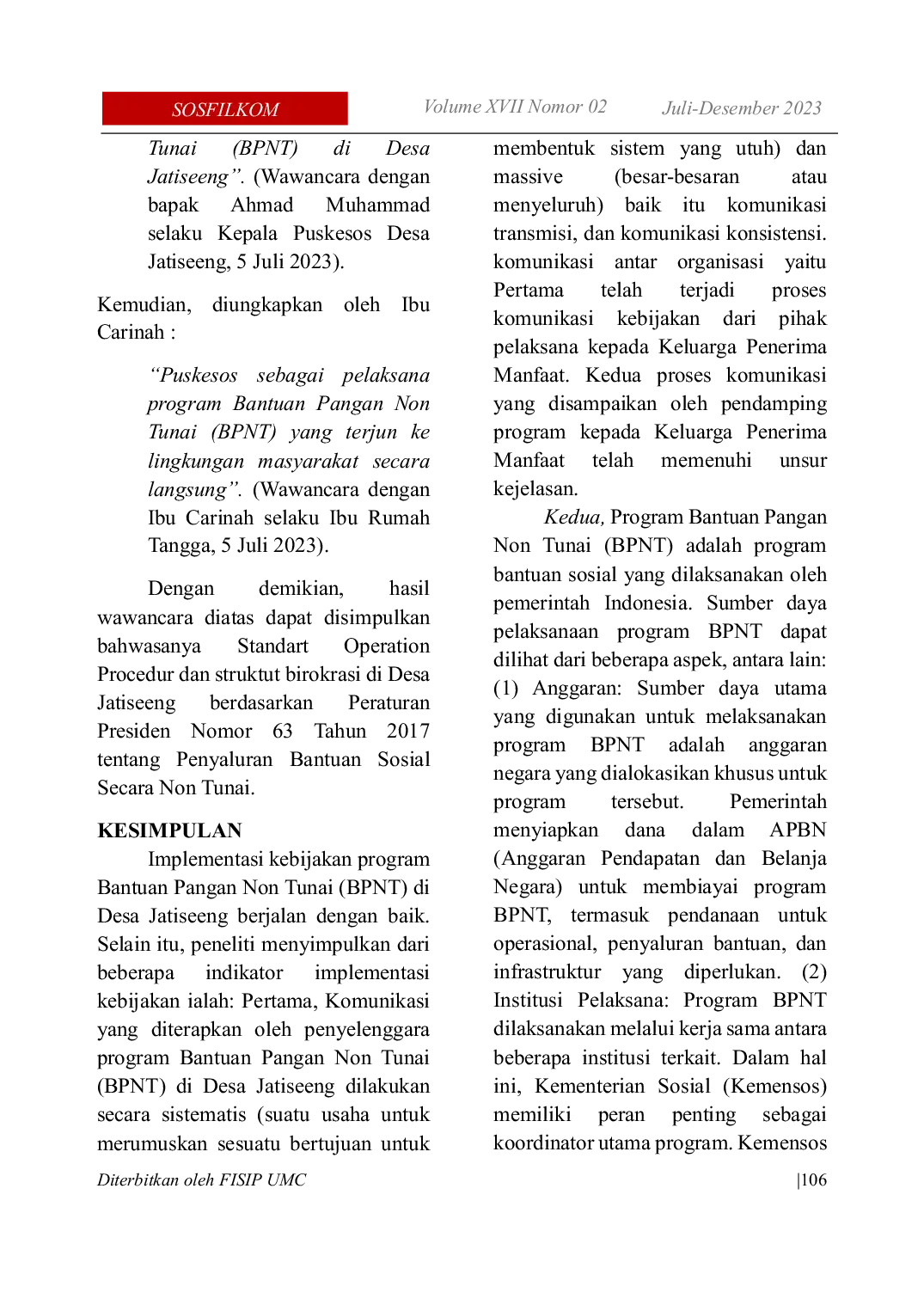 JURIS Implementation of the Non Cash Food Assistance Program BPNT in Jatiseeng Village Ciledug District Cirebon Regency