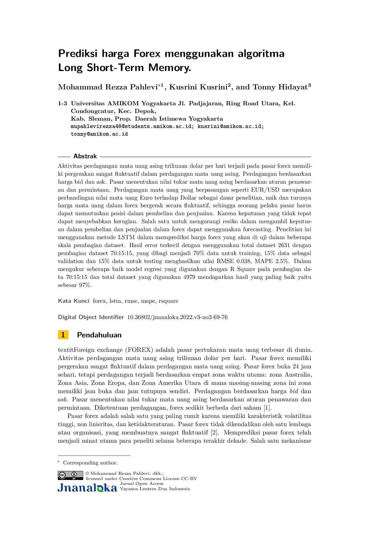 JURIS Forex Price Prediction Using an Algorithm Long Short Term Memory
