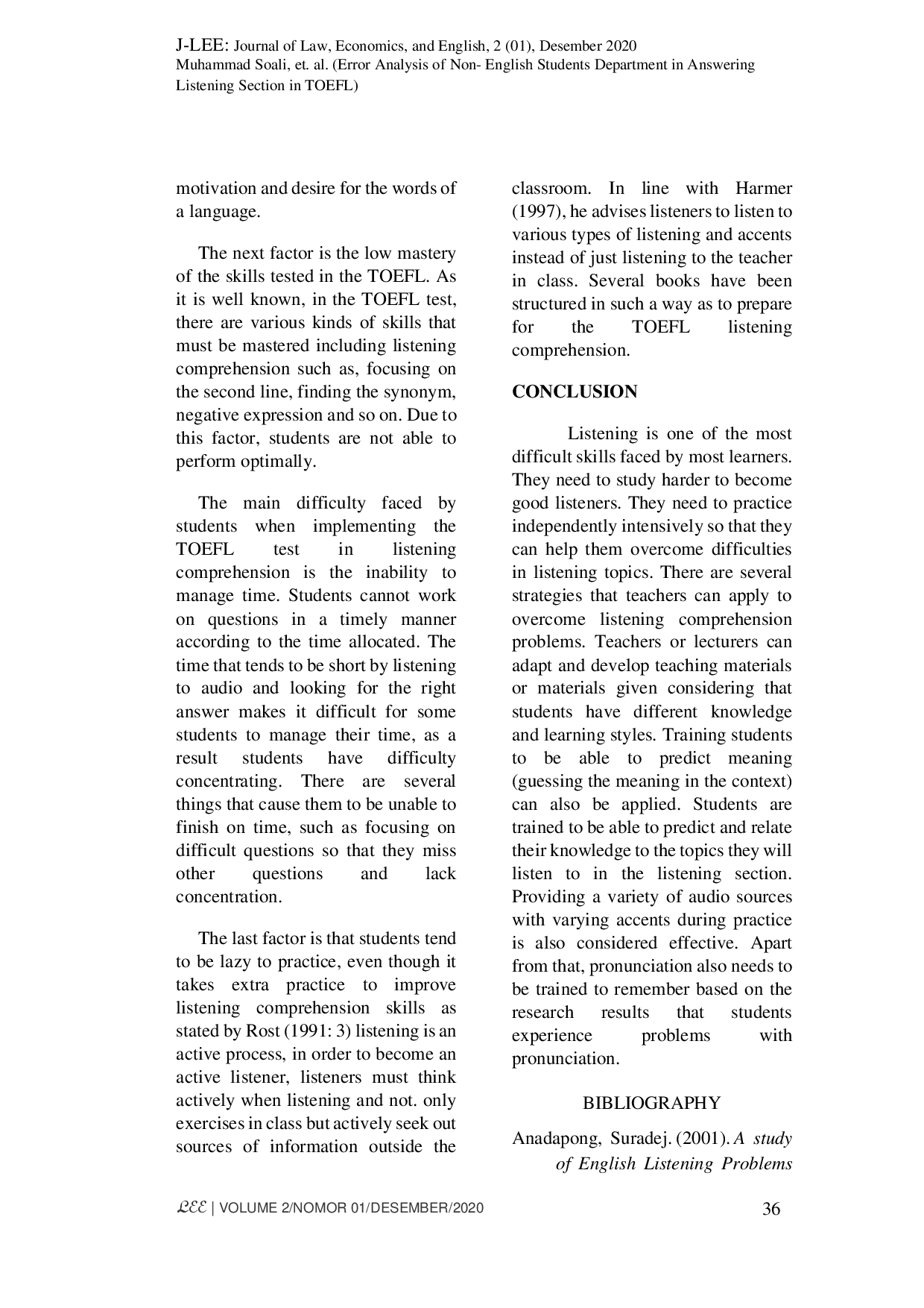 juris Error Analysis of Non English Students Department in Answering Listening Section in TOEFL
