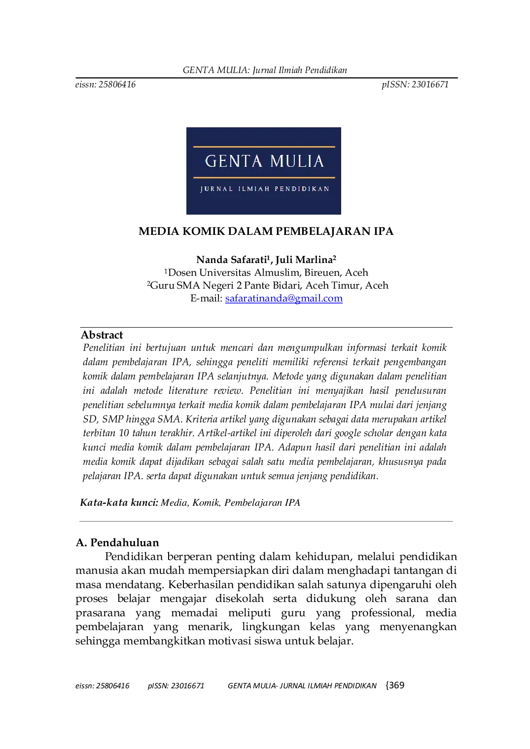 JURIS Media Komik Dalam Pembelajaran IPA