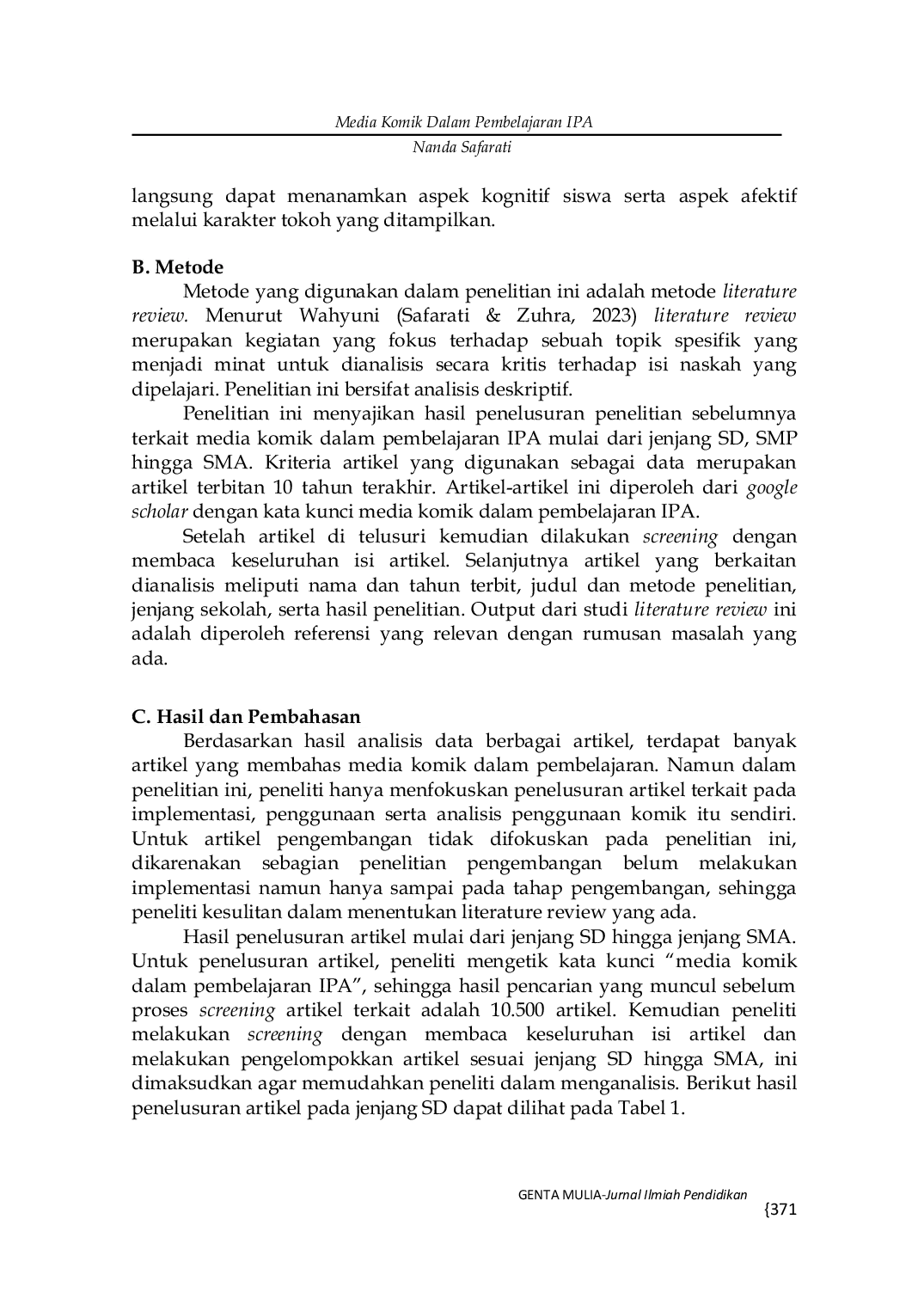 JURIS Media Komik Dalam Pembelajaran IPA