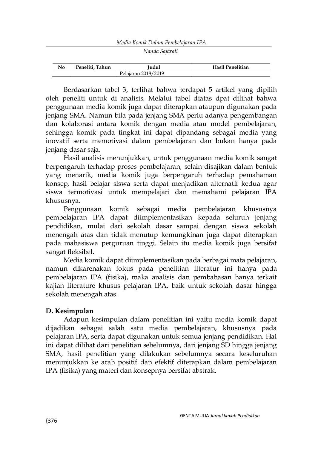 JURIS Media Komik Dalam Pembelajaran IPA