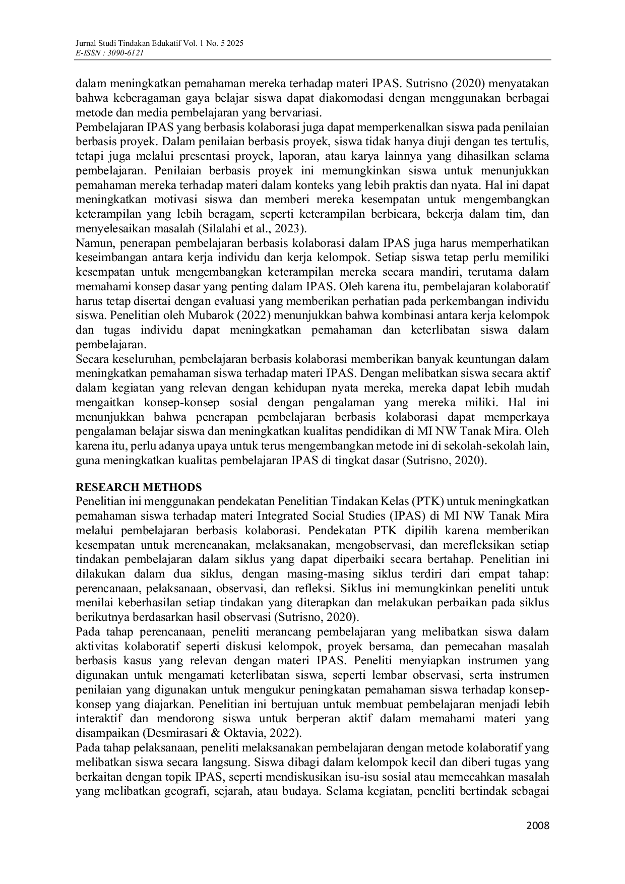 JURIS Enhancing Students Understanding of Integrated Social Studies IPAS through Collaborative Learning at MI NW Tanak Mira
