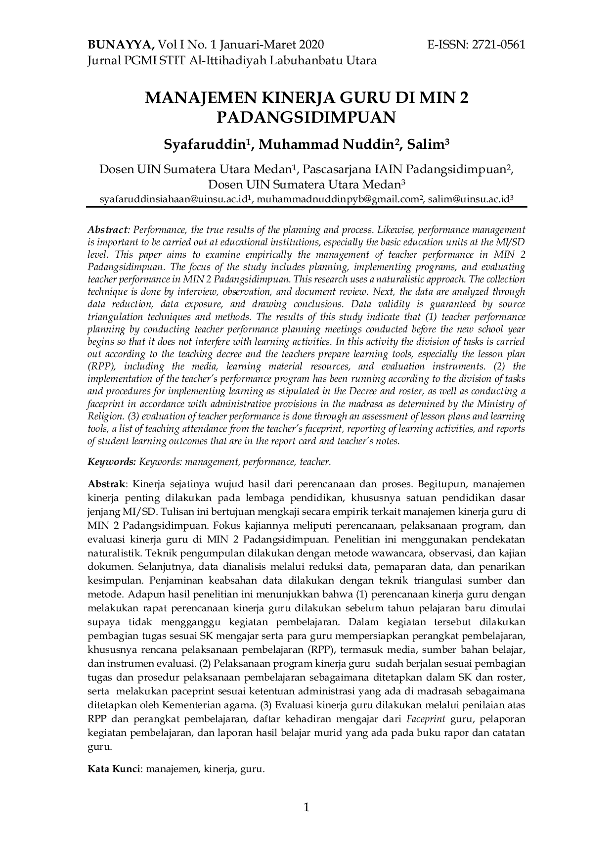 JURIS Manajemen Kinerja Guru di MIN 2 Padangsidimpuan