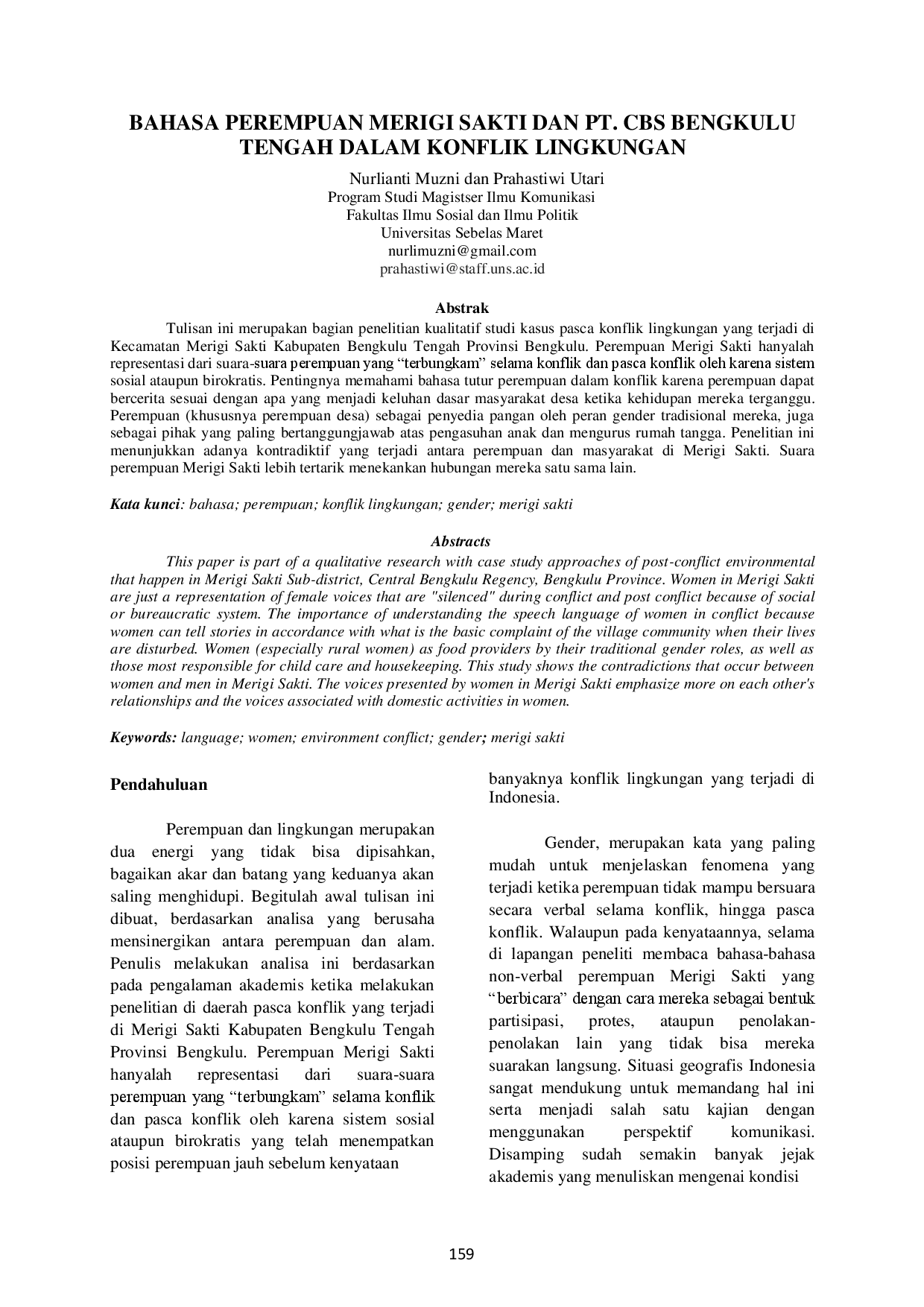 juris Bahasa Perempuan Merigi Sakti dan PT CBS Bengkulu Tengah dalam konflik Lingkungan