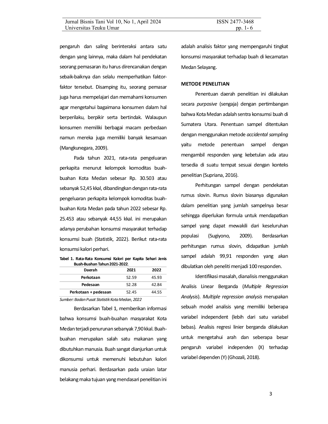 JURIS Analisis Faktor Yang Mempengaruhi Tingkat Konsumsi Buah Di Kota Medan